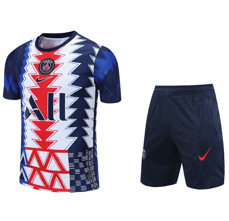 2021/22 PSG Blue Red Short Sleeve Training Kits Shirt with Shorts